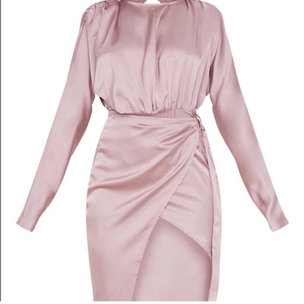 Blush pink. Satin backless dress with wrap skirt. USA 12. New with tags. PLT